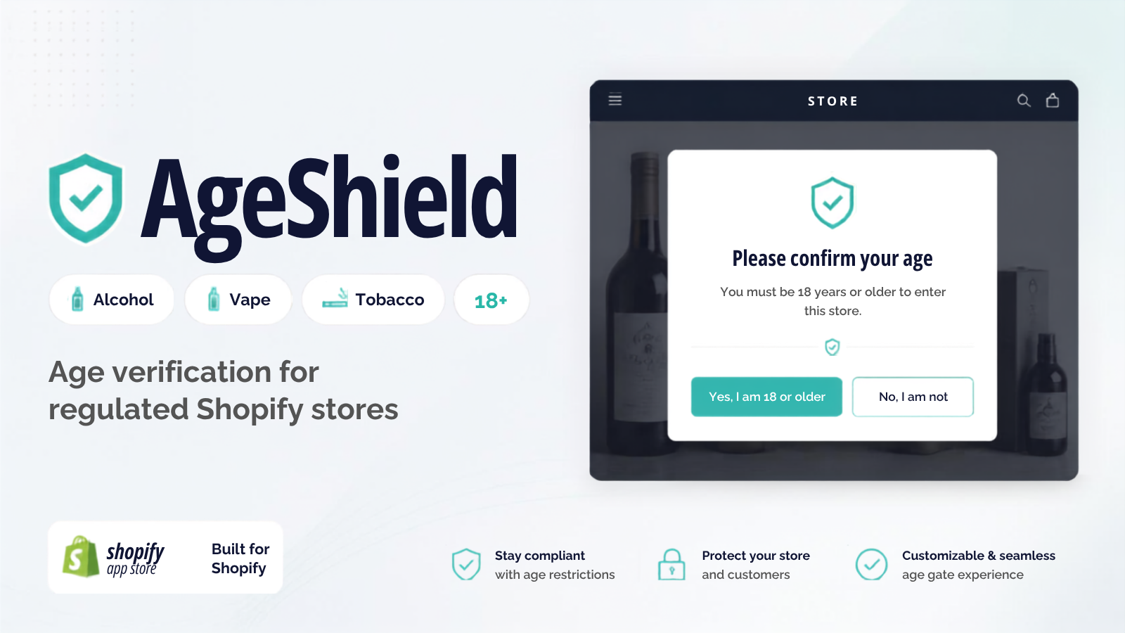 AgeShield age gate on a Shopify storefront with Yes / No verification