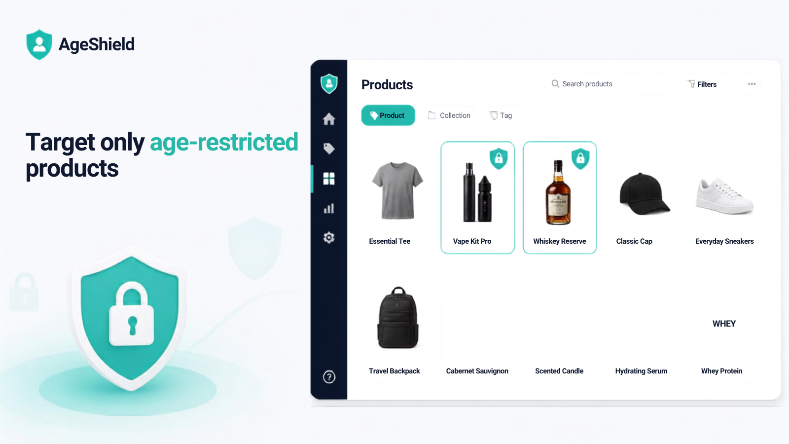 AgeShield product targeting highlighting only age-restricted items